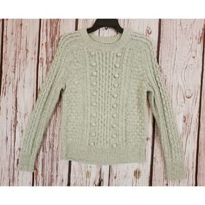 J. Crew Cablewire Knit Lambswool Nylon Sweater Gray Womens Popcorn Pullover